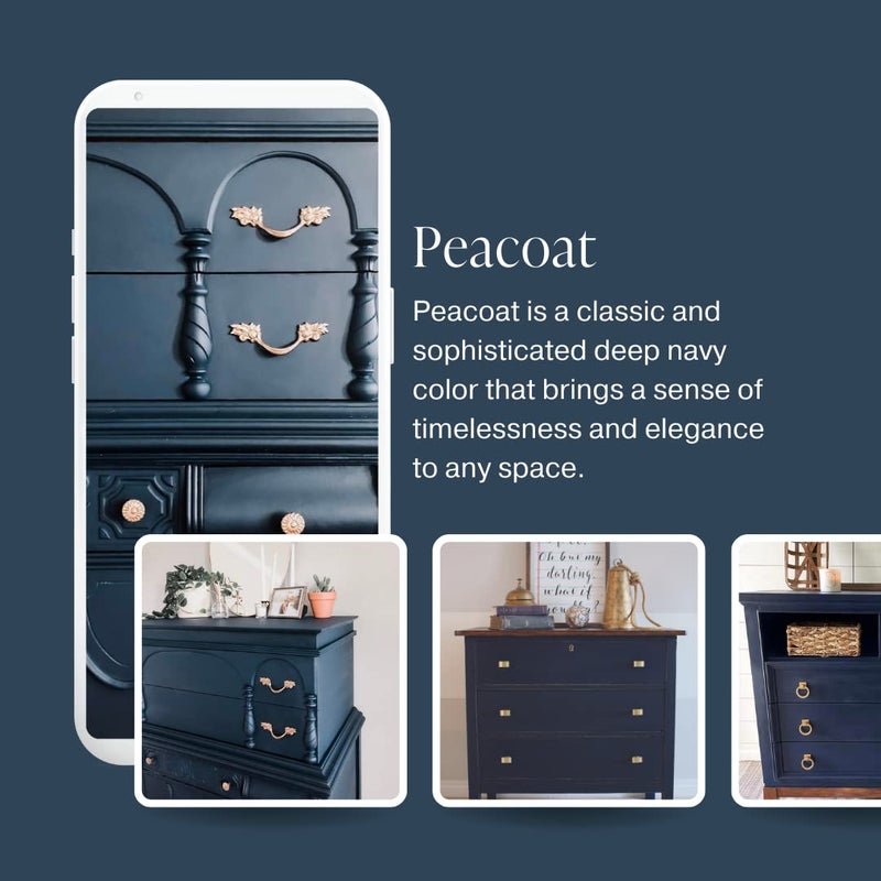 Country Chic Paint طلاء الطباشير الشامل بأسلوب ريفي للأثاث والخزائن وديكور المنزل، صديق للبيئة، تشطيب غير لامع، مع برايمر وطبقة علوية مدمجة للخشب والمعادن - لون بيكوت (أزرق بحري) - ربع 32 أونصة (950 مل) - Image 3